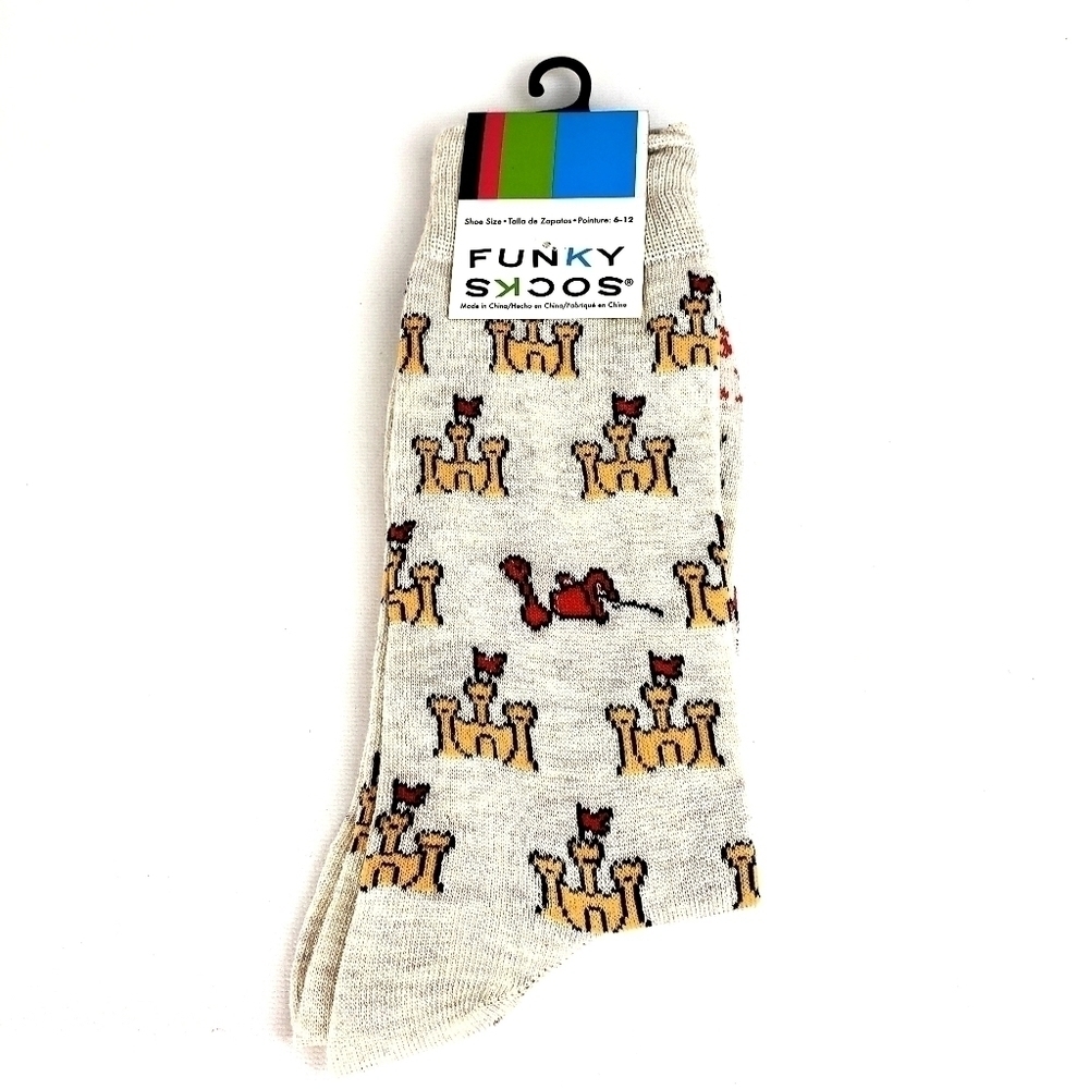 UNISEX Funky Socks Fashion Crew Socks size 6-12 beige Sandbox Sandcastle Design